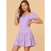 Allegra K Women's Square Neck Ruffle Sleeve Smocked Back Tiered Flowy Dress