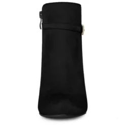 Allegra K Women's Round Toe Buckle Chunky Heel Ankle Booties