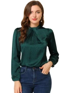 Allegra K Women's Dots Print Long Sleeve Stand Collar Vintage Blouse -Allegra K GUEST 8bedaf54 38cf 4fe3 9907 efeb35665d3a