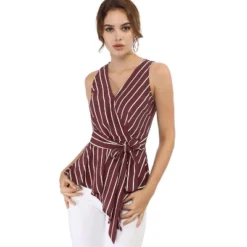 Allegra K Women's Sleeveless V Neck Tie Waist Asymmetric Hem Wrap Peplum Tank Tops -Allegra K GUEST 8c939934 bf12 43ad 8541 fd020b4c3a25