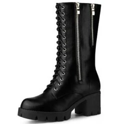 Allegra K Women's Lace Up Platform Chunky Heel Mid Calf Boots -Allegra K GUEST 8c9a2d20 cda2 47f7 a5bb a41aace5e871