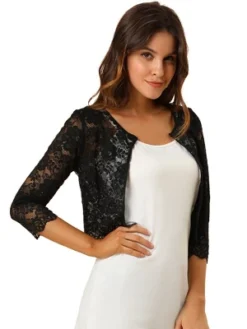 Allegra K Women's Elegant 3/4 Sleeve Sheer Floral Lace Cropped Bolero Shrugs -Allegra K GUEST 8ce529c5 5eaf 4710 92b6 635bb114dce2
