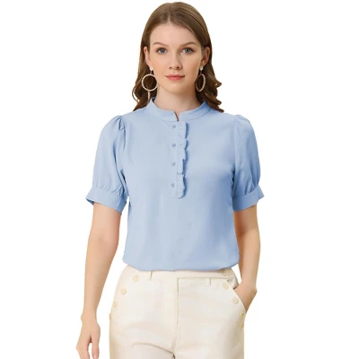 Allegra K Women's Work Office Half Placket Ruffled Puff Sleeve Blouse 15 Allegra K Women's Work Office Half Placket Ruffled Puff Sleeve Blouse - Image 15