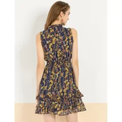 Allegra K Women's Floral A-line Smocked Waist Tiered Ruffled Chiffon Mini Dress -Allegra K GUEST 8d048c26 8e52 43a1 9d94 abc457c5932b