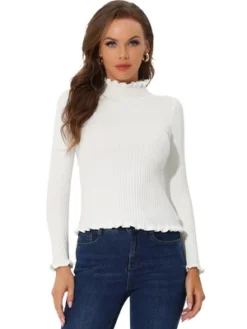 Allegra K Women's Classic-fit Lightweight Long Sleeves Ruffle Mock Neck Sweater -Allegra K GUEST 8d18f87d 14dc 4466 bcf5 41dfb60fdc08