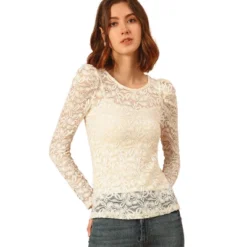 Allegra K Women's Vintage Semi-Sheer Puff Long Sleeve Embroidery Lace Floral Blouse -Allegra K GUEST 8d19a240 0e24 4d2d 8963 6109162f720a
