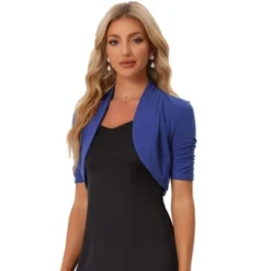 Allegra K Women's Cropped Open Front Ruched Short Sleeve Bolero Shrugs -Allegra K GUEST 8db8b983 ce32 425d ac95 54ff7c43d13a