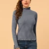 Allegra K Women's Classic-fit Lightweight Long Sleeves Ruffle Mock Neck Sweater