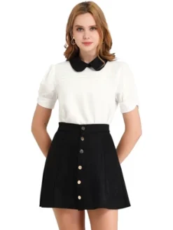 Allegra K Women's Vintage Peter Pan Collar Contrast Puff Short Sleeve Blouse -Allegra K GUEST 8e6db7ed dfa3 4245 907b 16b25ca46c99