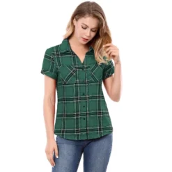 Allegra K Women's Point Collar Short Sleeve Button Down Plaid Shirt -Allegra K GUEST 8e755a77 1769 4e53 af2b 396bca8bd4b5