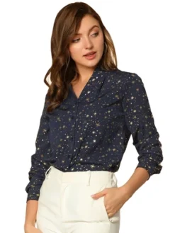 Allegra K Women's Metallic Vintage Long Sleeve Gilding Shiny Dots Stars Blouse Top -Allegra K GUEST 904bd726 5786 4a73 bd46 a9d43c2ccd1b