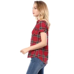 Allegra K Women's Point Collar Short Sleeve Button Down Plaid Shirt -Allegra K GUEST 904c99d3 ef30 4003 8298 ddf1bf22093d