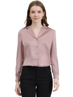 Allegra K Women's Elegant Collar V Neck Long Sleeve Work Office Satin Button Down Shirt -Allegra K GUEST 911fbc7e f81a 43cc bf8e 62e10731d0eb