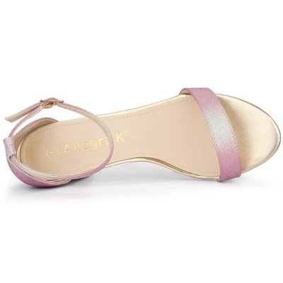 Allegra K Women's Gradient Glitter Chunky Heels Sandals 4 Allegra K Women's Gradient Glitter Chunky Heels Sandals - Image 4