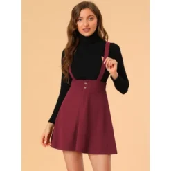 Allegra K Women's Casual Overall Dress Strap Button Front Suspender Skirt