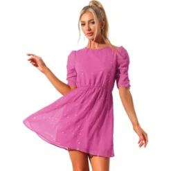 Allegra K Women's Gilding Metallic Stars Ruched Short Sleeve A-Line Mini Dress -Allegra K GUEST 9168face 5e46 486d 8150 93835f44f0b3