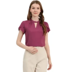 Allegra K Women's Stand Collar Petal Sleeve Keyhole Neck Elegant Work Office Blouse Top -Allegra K GUEST 91695241 5c69 493c af2a 409b44ee309b