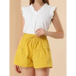 Allegra K Women's Casual Side Pockets Wide Leg Elastic Waisted Cotton Shorts