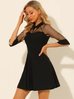 Allegra K Women's Keyhole Mesh Sheer Half Sleeve Retro Gothic Cocktail Party Vintage Dress -Allegra K GUEST 91af7d6d ed3d 4115 8b1b 352452f8e457