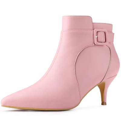 Allegra K Women's Pointy Toe Zipper Buckle Decor Kitten Heels Ankle Boots 8 Allegra K Women's Pointy Toe Zipper Buckle Decor Kitten Heels Ankle Boots - Image 8