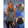 Allegra K Women's Party Club Sparkle Sequin Sleeveless Halter Tops