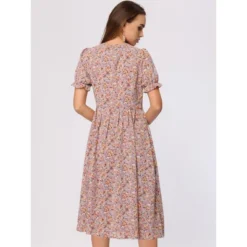 Allegra K Women's Floral Round Neck Ruffle Sleeve Button Down Midi Shirt Dress -Allegra K GUEST 923159e3 0ae2 43b4 8afd 5ebdce7a7c91