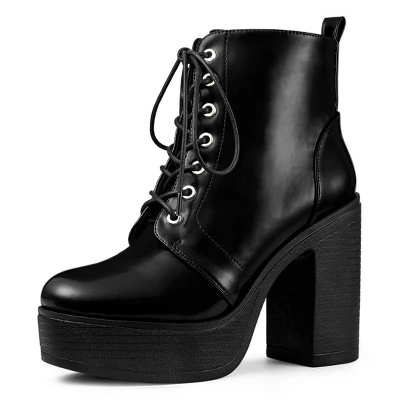 Allegra K Women's Platform Chunky High Heel Lace Up Combat Boots 10 Allegra K Women's Platform Chunky High Heel Lace Up Combat Boots - Image 10