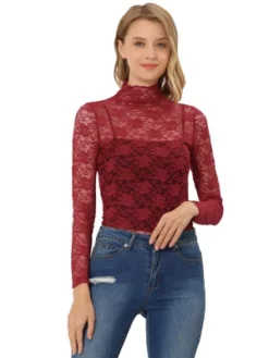Allegra K Women's See Through Long Sleeve Turtleneck Sheer Floral Lace Blouse -Allegra K GUEST 92a778ac d4b4 4a5c a96a f8692f2867a1
