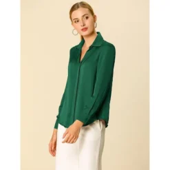 Allegra K Women's Elegant V Neck Long Sleeve Office Work Satin Blouse -Allegra K GUEST 92bec29e 5ec1 4eea ad3a 14aafa5344c2