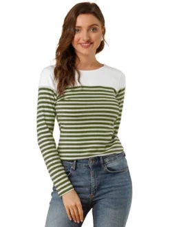 Allegra K Women's Color Block Long Sleeve Striped T-Shirt -Allegra K GUEST 92cf8abd 2412 426e beac d82edeee7408