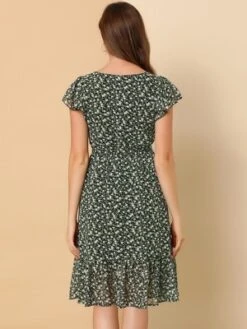 Allegra K Women's Floral Chiffon Flutter Sleeve Belted Square Neck Ruffled Hem Dress -Allegra K GUEST 92f47d9d e4e3 42ba 8ac0 0cf007fbfef4