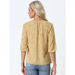 Allegra K Women's Bow Tie Round Neck 3/4 Raglan Sleeve Floral Blouse Tops -Allegra K GUEST 9336d29a 7867 4f5d ab4a cb36b060e3ef