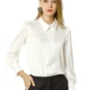 Allegra K Women's Satin Puff Sleeve Point Collar Vintage Button Up Shirt