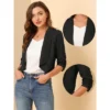 Allegra K Women's 3/4 Ruched Sleeve Shawl Lapel Lightweight Open Front Cardigans