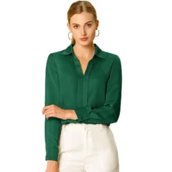 Allegra K Women's Elegant V Neck Long Sleeve Office Work Satin Blouse -Allegra K GUEST 942a2008 d657 46e4 b41c 0099ce6f7737