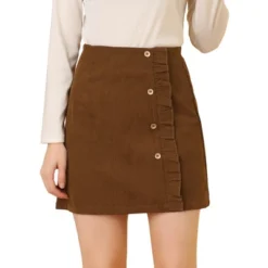 Allegra K Women's Corduroy Vintage Button Decor Ruffled Trim High Waist Mini Skirt -Allegra K GUEST 952269cc 3f52 4168 a928 caa9aeeb310c