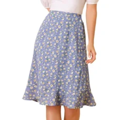 Allegra K Women's Floral Ruffle Elastic High Waist Button Flowy Split Midi Skirt -Allegra K GUEST 953b4124 3b87 42c7 a693 611f440acee6