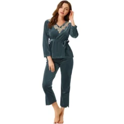 Allegra K Women's Pajama Sets V Neck With Belt Tie Long Sleeve Sleepwear Soft Female Night Suit Lounge Sets -Allegra K GUEST 957e3527 891b 4eb5 bbe8 0c1137e52cce