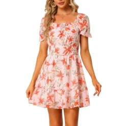 Allegra K Women's Floral Print Square Neck High Waist Summer Mini Dress -Allegra K GUEST 95cd097f 4a1a 4e50 84e4 7ad454778bc3