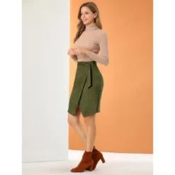 Allegra K Women's A-Line Knee Length Front Slit Wrap Faux Suede Skirt -Allegra K GUEST 95def994 bf92 47f0 a731 2c31286d6279