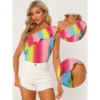 Allegra K Women's Rainbow Sleeveless Ruffle Trim One Shoulder Summer Blouse