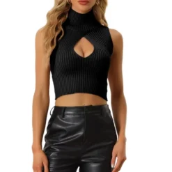 Allegra K Women's Mock Neck Cutout Pullover Sleeveless Crop Sweater Top -Allegra K GUEST 975fe669 7860 4bfd a114 a0b1b835c95d