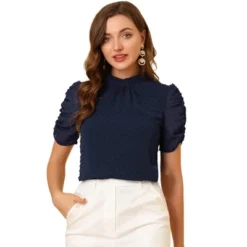 Allegra K Women's Elegant Swiss Dots Puff Short Sleeves Stand Collar Chiffon Blouse -Allegra K GUEST 97c1f03d ab45 440e a1ca 535c55c0a9ec