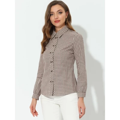 Allegra K Women's Turn Down Collar Plaid Button Up Shirt Long Sleeve Blouse Top 2 Allegra K Women's Turn Down Collar Plaid Button Up Shirt Long Sleeve Blouse Top - Image 2