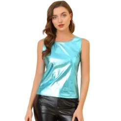 Allegra K Women's U Neck Stretchy Slim Fit Shiny Sparkly Metallic Tank Top -Allegra K GUEST 97e580a1 ca7e 4b8d bb14 09ec0369dfe3