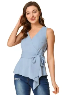 Allegra K Women's Summer Sleeveless V Neckline Wrap Tie Waist Tops -Allegra K GUEST 983b8cdc 7686 43b5 94dd 8911762b3c3e
