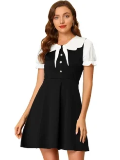 Allegra K Women's Bowtie Neck Contrast Color A-Line Doll Collar Dress -Allegra K GUEST 98b4dc43 1a0d 4f4e 8e49 816047140d16