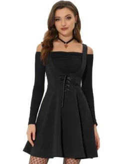 Allegra K Women's Suspender Skirt Gothic Lace Up A-Line Mini Overall Skirts -Allegra K GUEST 99241c26 bd6e 4e77 bfdb 47540bf5bee6