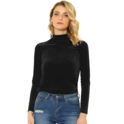 Allegra K Women's Turtleneck Velvet Long Sleeve Work Basic Velour Blouse -Allegra K GUEST 993d365b 6de0 4084 b2bb 0df30f3cdcb4