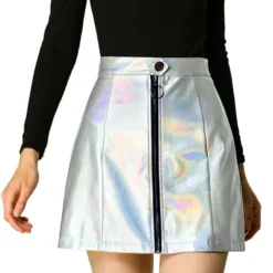 Allegra K Women's Metallic Shiny Holographic High Waist Zipper Mini Skirts -Allegra K GUEST 9943ae5f 40fb 49c4 853e d25e73fd07a2